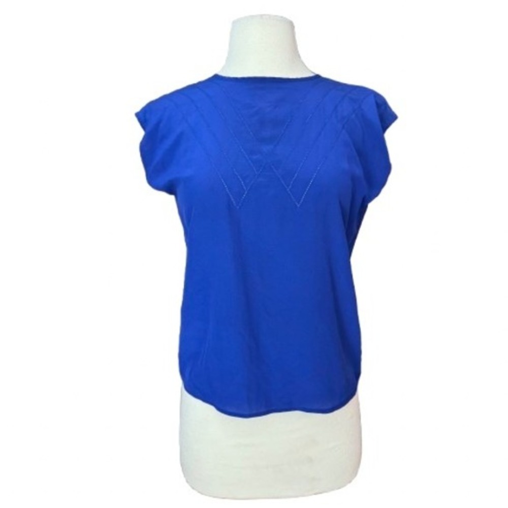 Real Vintage 80's Blue Silk Top women's‎ small Short Sleeve Indie Retro Classic